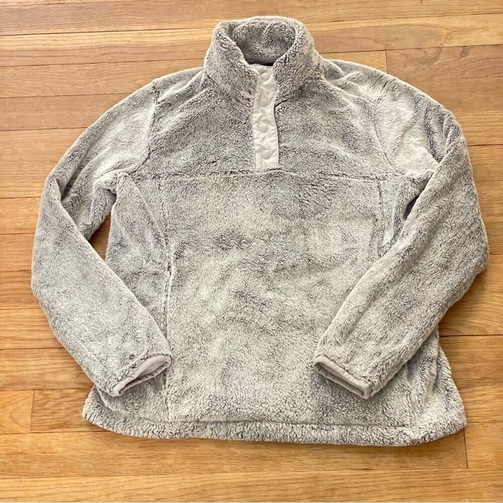Lands' End Women's Fleece Sherpa Pullover Button Up Size S/P b6